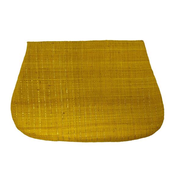 NWOT Anthropologie Mar Y Sol Straw Clutch Purse Yellow w/ Gold Thread +Wood - Picture 2 of 9